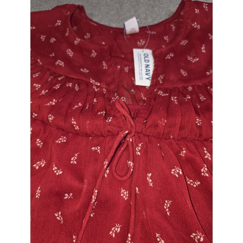 Old Navy Womens L Red Chiffon Ditzy Floral Sheer Lined Long Sleeve Peasant Top - Picture 5 of 14